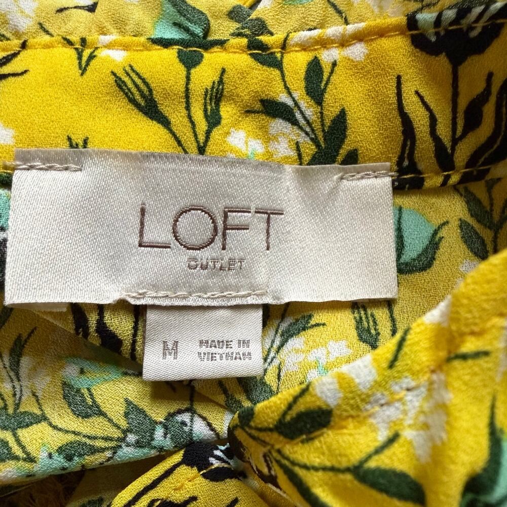 LOFT Outlet Yellow Floral Ruffle Neck Blouse Medium Long Sleeve Boho Cottagecore - Picture 4 of 9